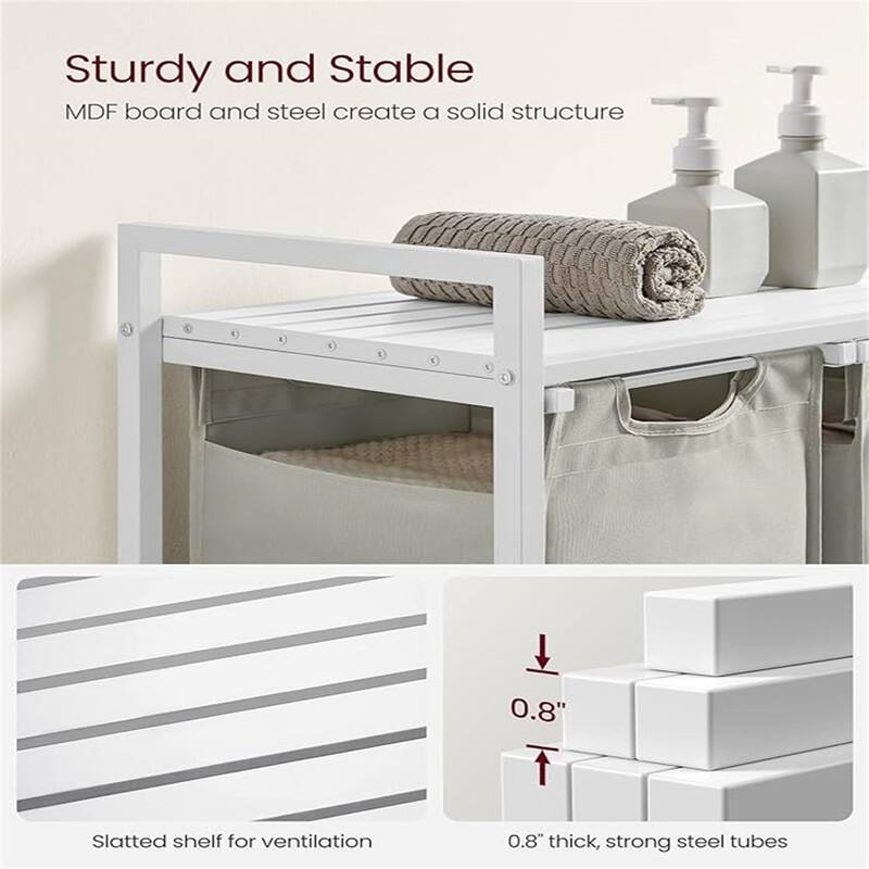 Laundry Hamper, Laundry Basket, Laundry Sorter with 3 Pull-Out and Removable Bags - 36.4"L x 13"W x 28.4"H