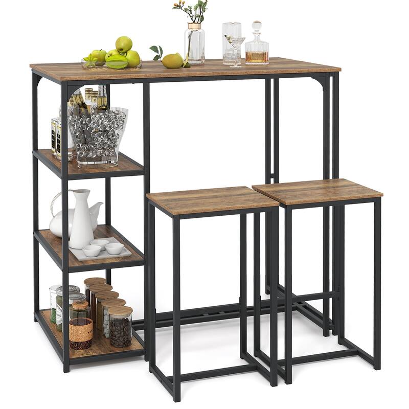 Gymax 3-Piece Bar Table Set 2 Person Dining Furniture Set w/2 Stools 3