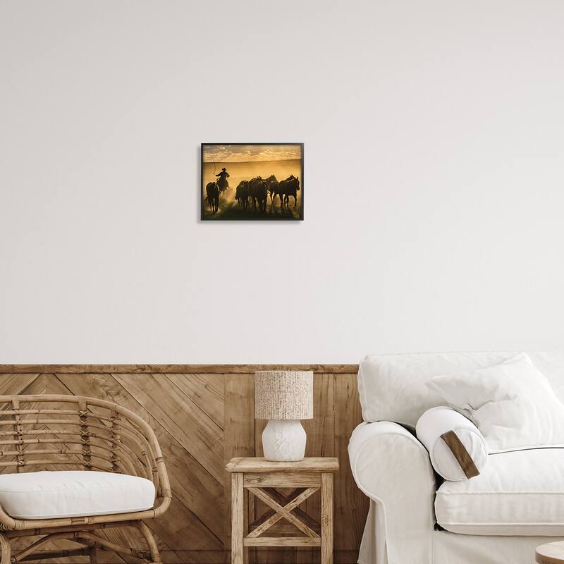 Stupell Cowboy & Horses at Sunset Framed Giclee Art Design by PBurchettePhoto