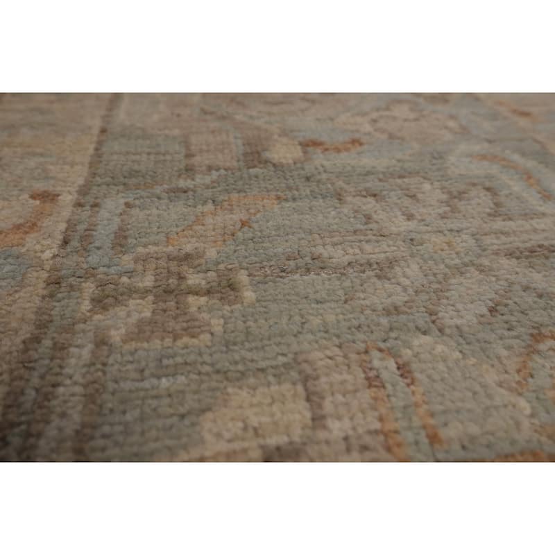 Beige Floral Oushak Turkish Area Rug Hand-Knotted Wool Carpet - 9'0"x 11'9"