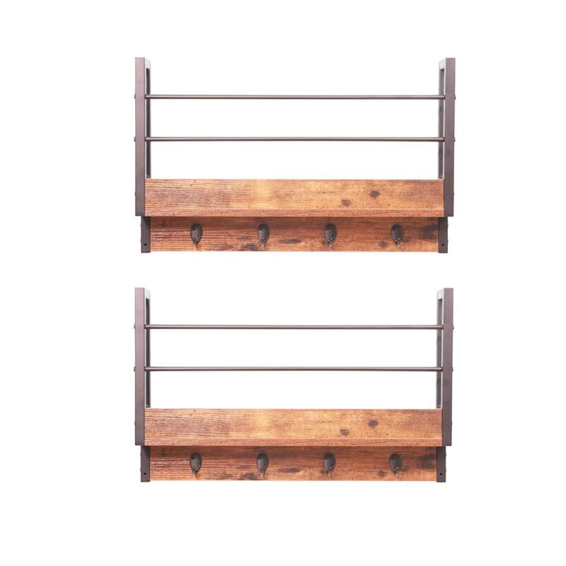 JJS Wall Mounted Floating Shelf with Coat Hooks & Key Holder Space-Saving Storage Rack for Books, Coats & Entryway Essentials