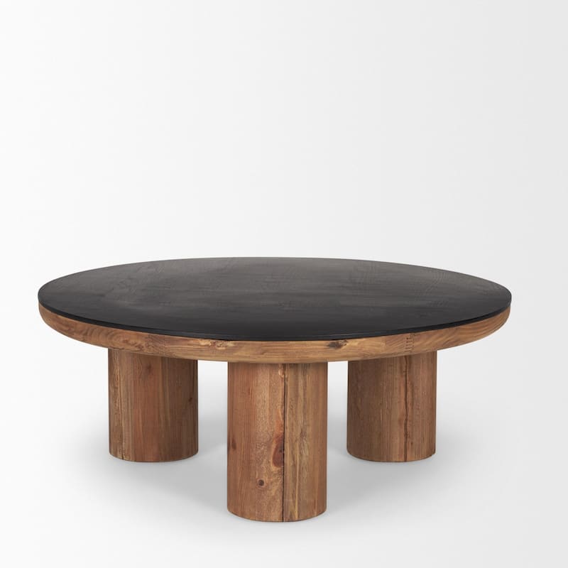 Takota Natural Wood w/ Round Black Oak Top Coffee Table - 35.5L x 35.5W x 14.0H