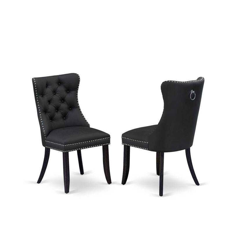 Parson Dining Chairs Set of 2 - Dark Gray Faux Leather Upholstered Accent Chairs