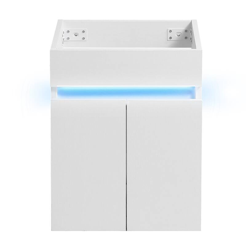 Modern 16" White Bathroom Vanity with Sink, Compact Cabinet with Radar Light, Wall-Mount or Freestanding Design