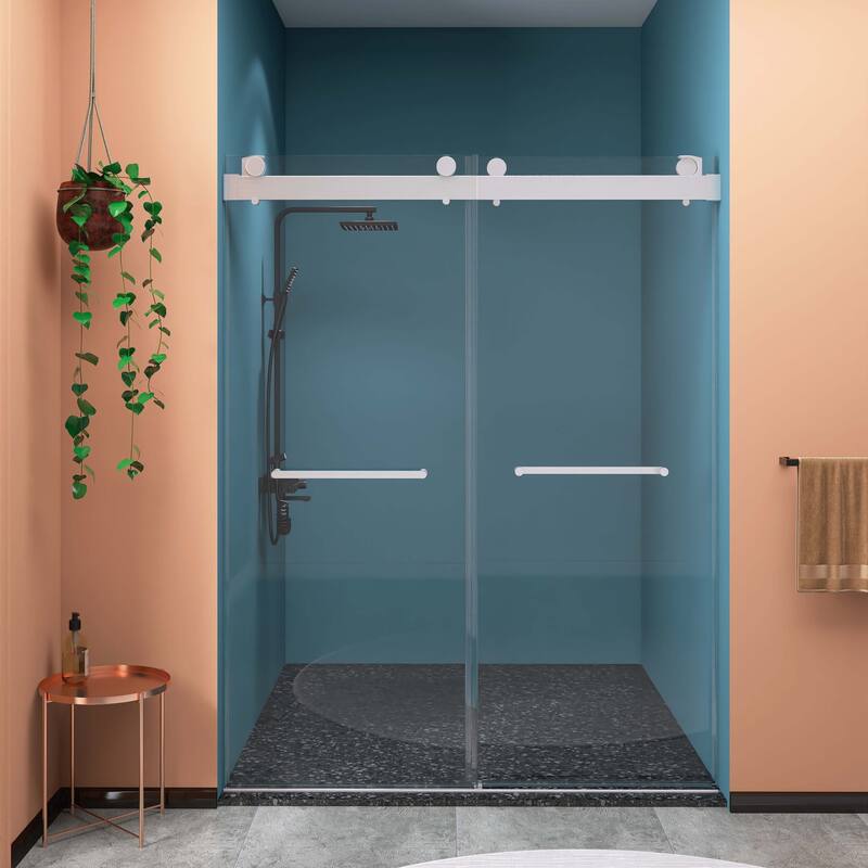 60"/72" W x 79" H Double Sliding Frameless Shower Door - 72" x 79" - Brushed Nickel