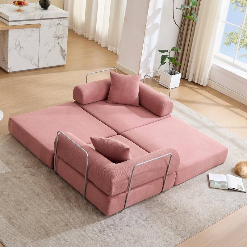 Modular Couch Sofa Bed, Convertible Design with Removable Armrests,Folding Mattress Couch for Small Spaces ,No Assembly