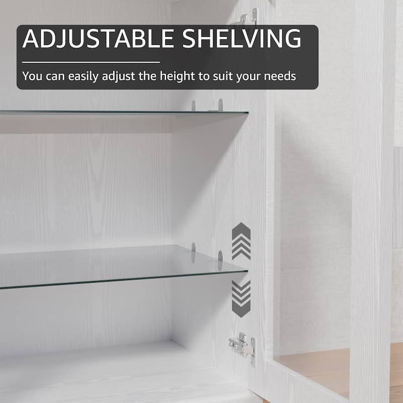 Modular Sideboard Buffet Cabinet with Tempered Glass Doors Credenza Console Table for Living Room Kitchen Dining Room Entryway