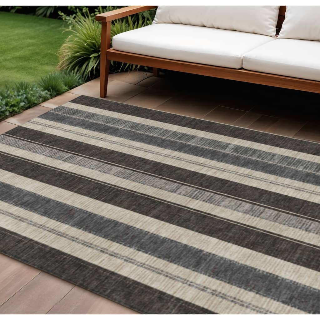 HomeRoots Striped Transitional Rectangle Outdoor Rug