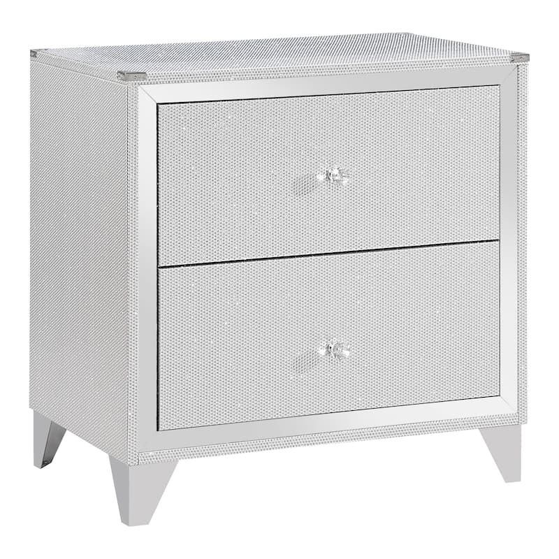 Chelle Silver 5-Piece Panel Bedroom Set with Mirror Trim