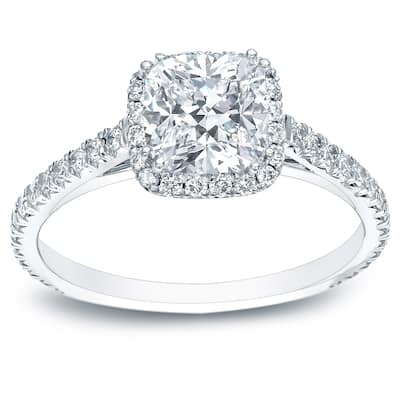 Auriya Platinum 1 1/2ct TDW Certified Cushion-Cut Diamond Halo Engagement Ring Certified (H-I, SI1-SI2)