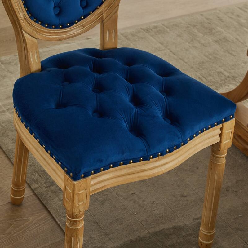 Velvet Upholstered Dining Chairs Set of 2, Button Tufted Kitchen Side Chair, Dining Chair with Curved Backrest & Nailhead Trims