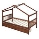 preview thumbnail 30 of 30, Twin Size Wooden House Platform Bed with 2 Drawers, Wood Bed Frame with Roof and Safety Guardrail for Kids Teens Boys Girls