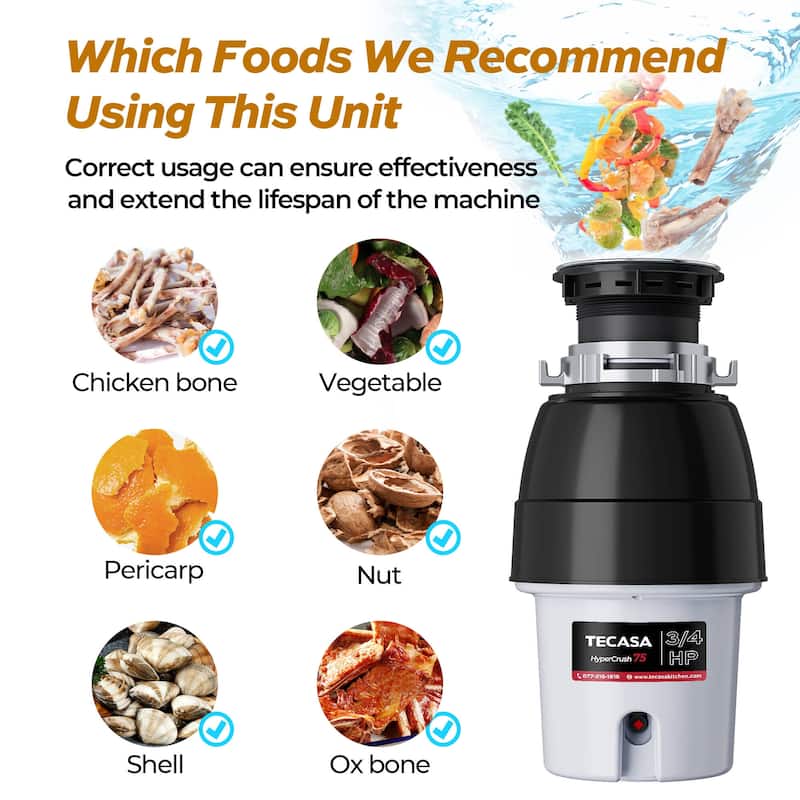 3/4 HP Garbage Disposals,2700 RPM,37 oz,115V,With Power Cord - 3/4 HP