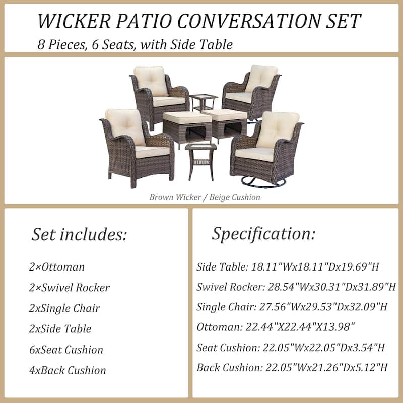 Patio Conversation Sets-Wicker Patio Furniture Sets with Swivel Chairs