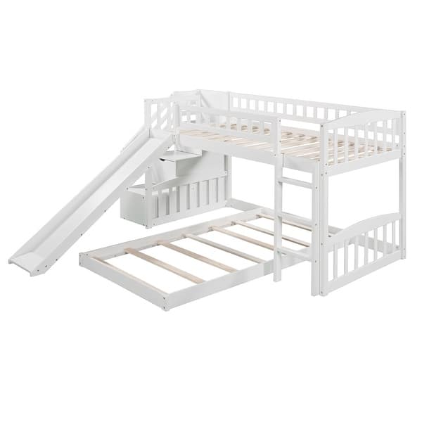 slide 2 of 34, Stairway Twin Over Twin Bunk Bed with Slide & Drawers - Contemporary Design White