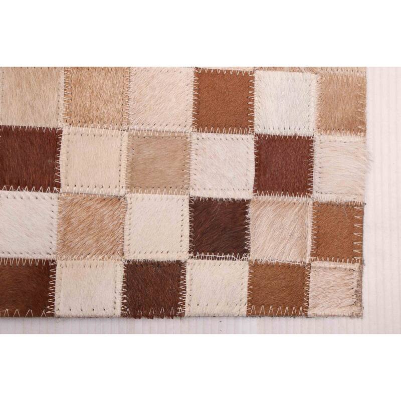 ECARPETGALLERY Handmade Cowhide Patchwork Brown Leather Rug - 4'0 x 6'0