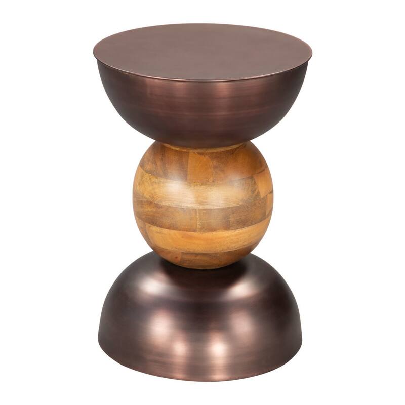 HomeRoots 20" Bronze and Brown Iron and Solid Wood Round Pedestal End Table - 14' X '20.3' X '14