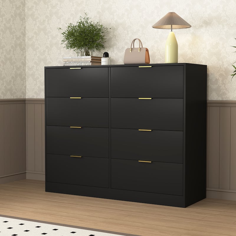 Double Dresser Dressing Table for Bedroom, 8 Drawers Cabinet Tall Chest of Drawer Closet Storage Organizer