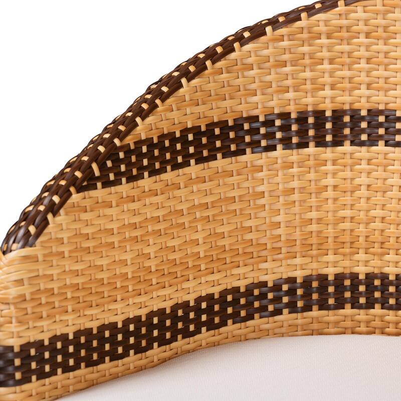 Elma Rattan Dining Chair with Cushion - Barrel-Back Accent Chair with Synthetic and Natural Rattan, Boho Coastal Style