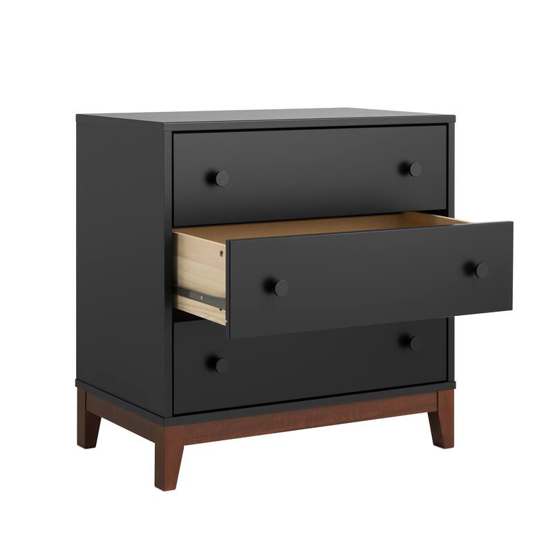 Prepac Nordik 26.5" W Nightstand Bedside Table, Black & Cherry Nightstand for Bedroom, End Table with 3 Drawers