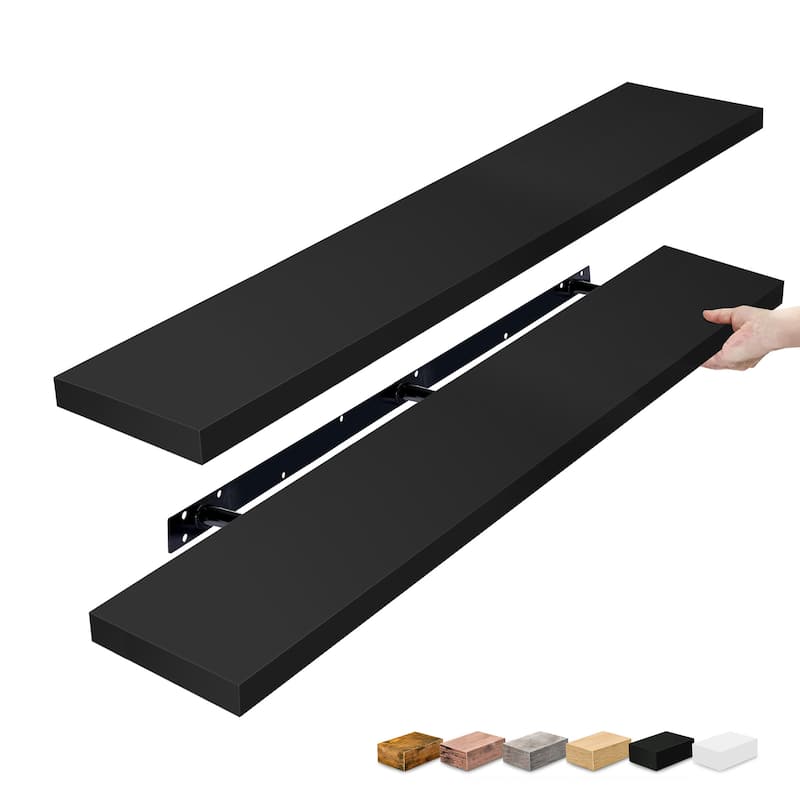 Sorbus Floating Shelves for Wall - 55 Inch Extra-Long Bathroom Shelves - Mounted Floating Shelf with Hidden Brackets (2 Pack) - Black