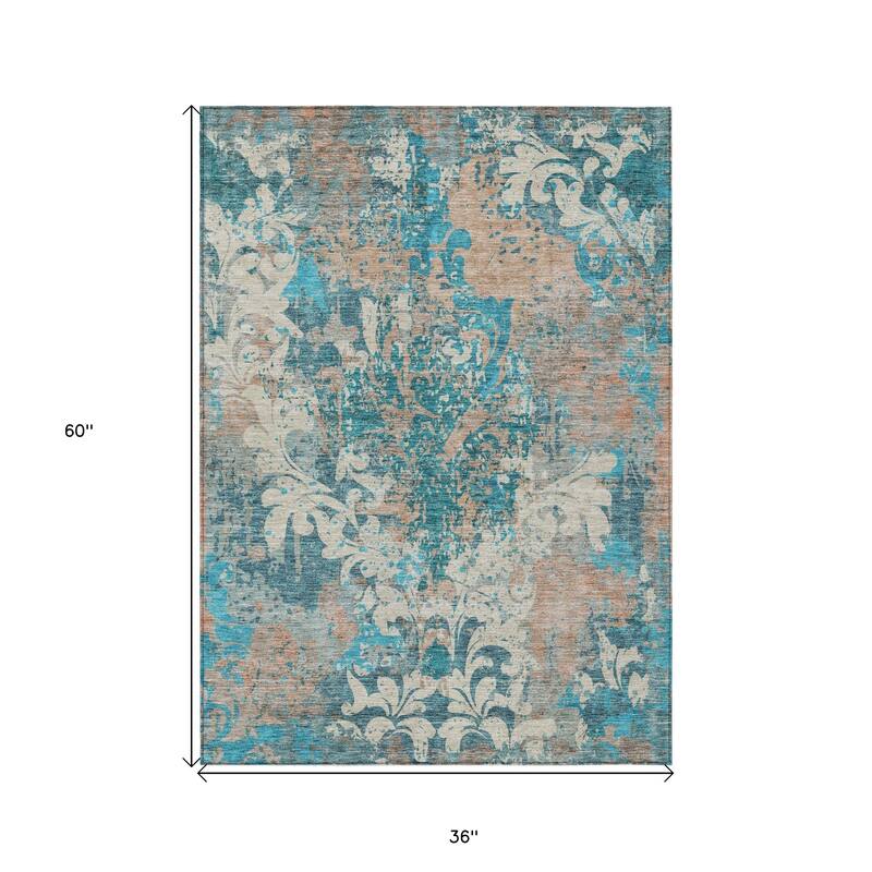 HomeRoots Damask Transitional Rectangle Outdoor Rug