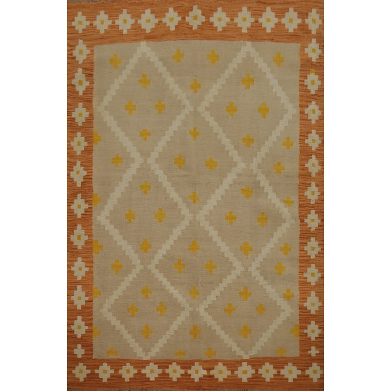 Hand Woven Oriental 100% Wool Carpet Southwestern Tribal Brown Kilim Area Rug - 6' 7'' X 4' 9''