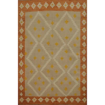 Hand Woven Oriental 100% Wool Carpet Southwestern Tribal Brown Kilim Area Rug - 6' 7'' X 4' 9''