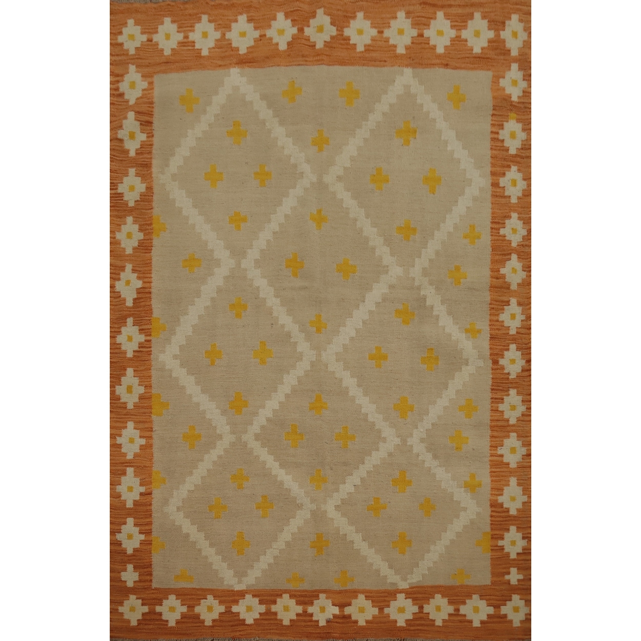 Hand Woven Oriental 100% Wool Carpet Southwestern Tribal Brown Kilim Area Rug - 6' 7'' X 4' 9''