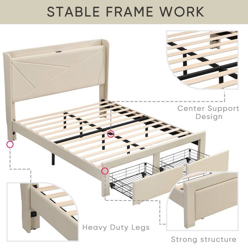 Queen Size Bed Frame with 2 Storage Drawers Bed Bath & Beyond 39795378