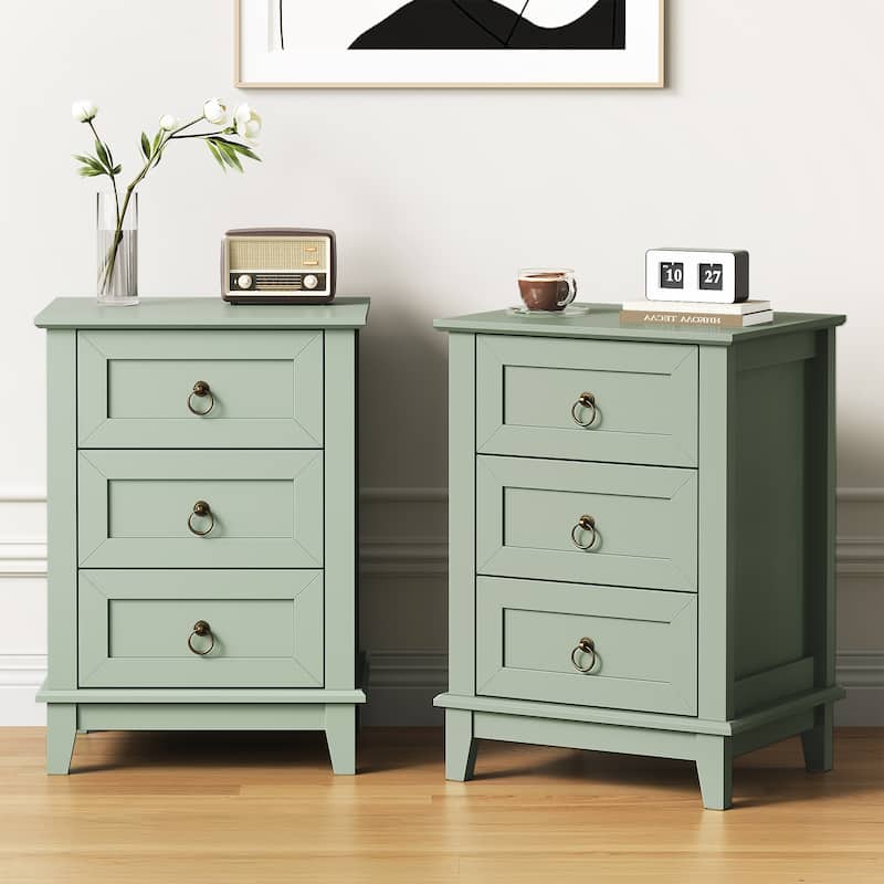 Modern 3-Drawer Wooden Nightstand Set of 2