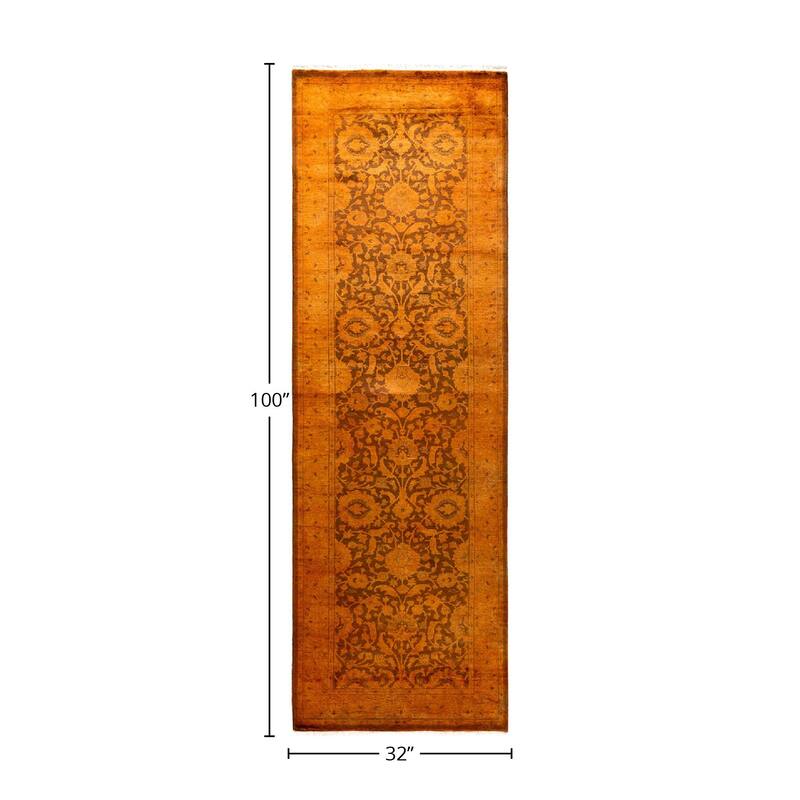 Fine Vibrance, One-of-a-Kind Hand-Knotted Runner Rug - Gold, 2' 8" x 8' 4" - 2' 8" x 8' 4"
