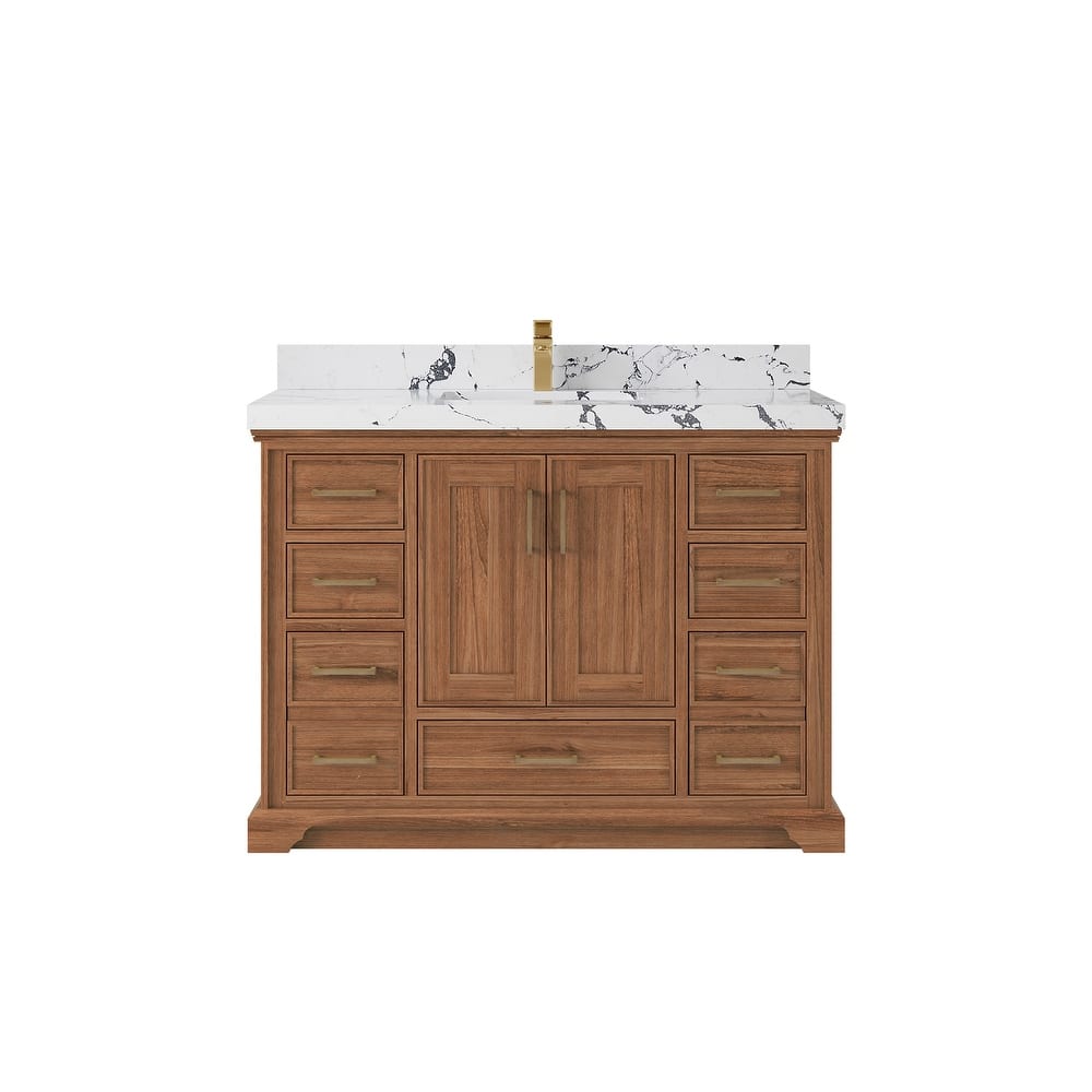 Willow Collections 48 in. W x 22 in. D Charlotte Teak Single Sink Bathroom Solid Teak Vanity with Countertop