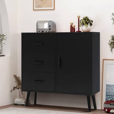 Mid-Century Storage Cabinet with 3 Drawers & Adjustable Shelf