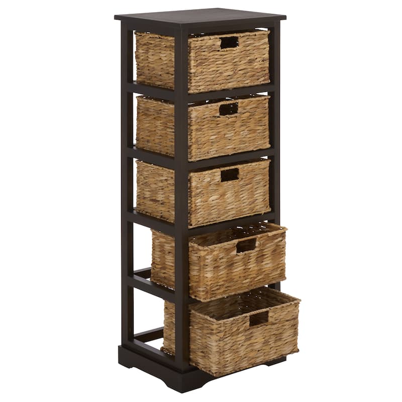 SAFAVIEH Faith Distressed Black 5-Drawer Wicker Basket Storage Tower - 17.3" x 13.4" x 46.1" - 17"W x 13"D x 46"H