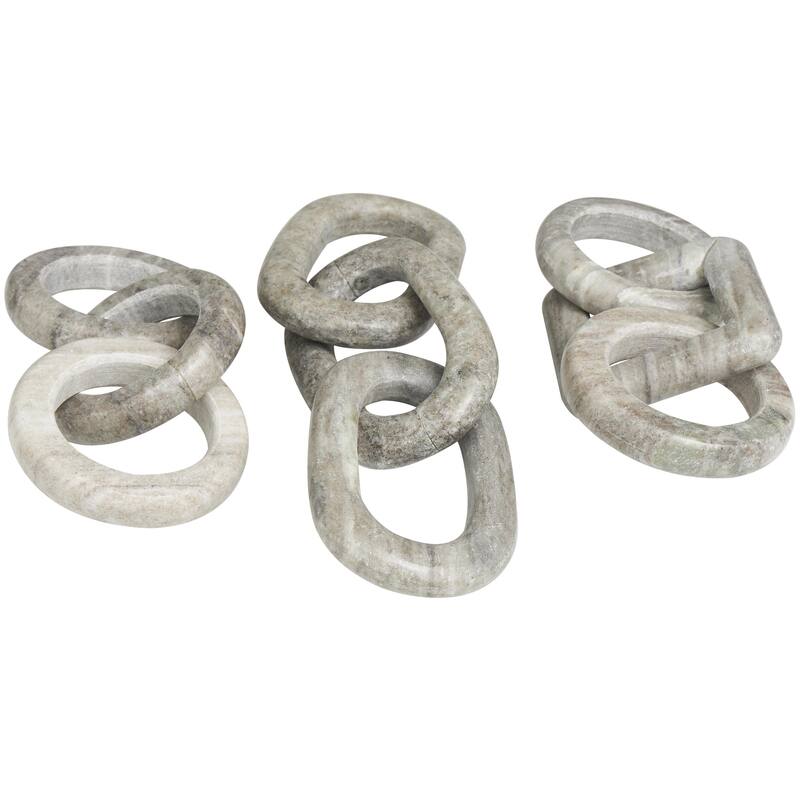 Marble Chain Handmade Geometric Link Decorative Sculpture with Various Shape - Set of 3 White, Black, Gray - Roche River Decor