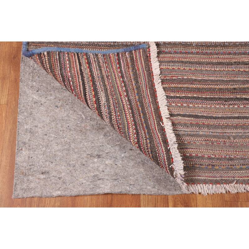 All-Over Striped Kilim Persian Vintage Area Rug Hand-Woven Wool Carpet - 7'3"x 11'0"