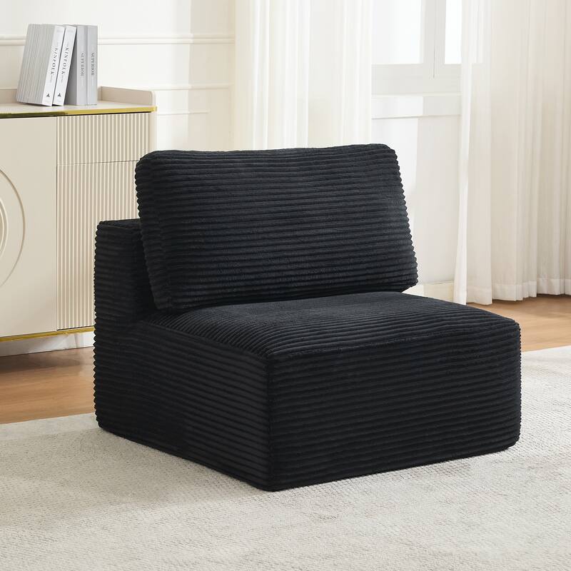 Modular Sectional Sofa Corduroy Fabric Upholstery Armless Chair - Black