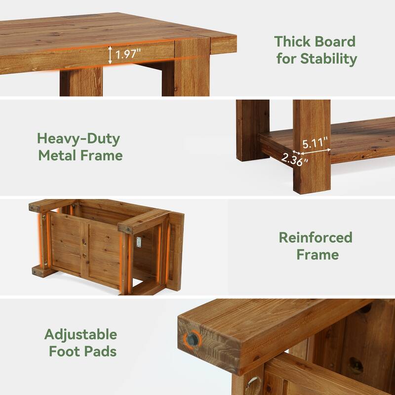 Solid Wood Coffee Table with Storage Shelf