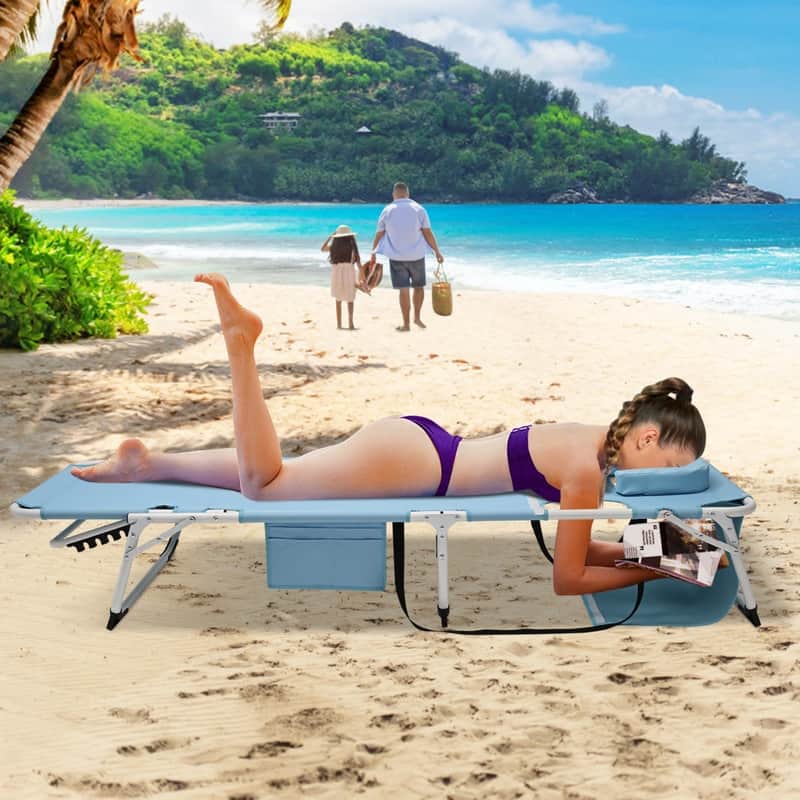 3 in 1 Oversized Beach Lounge Chair, 5 Positions Adjustable, for Beach - Blue - XL