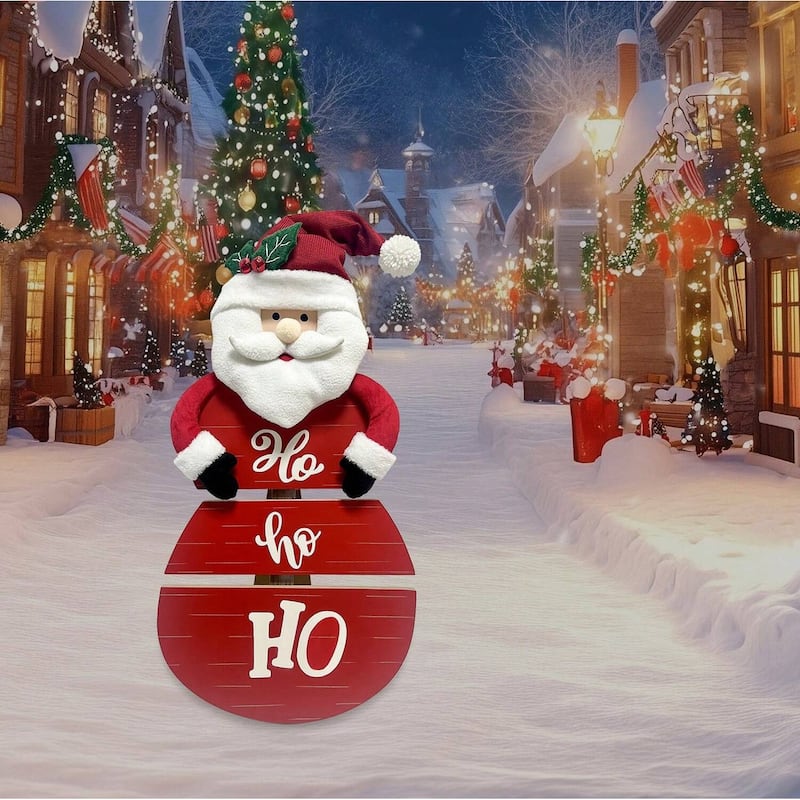 28‘’ H Wooden Snowman Christmas Porch Sign, Outdoor Christmas Decorations for Porch & Front Door Holiday Décor - Santa Claus
