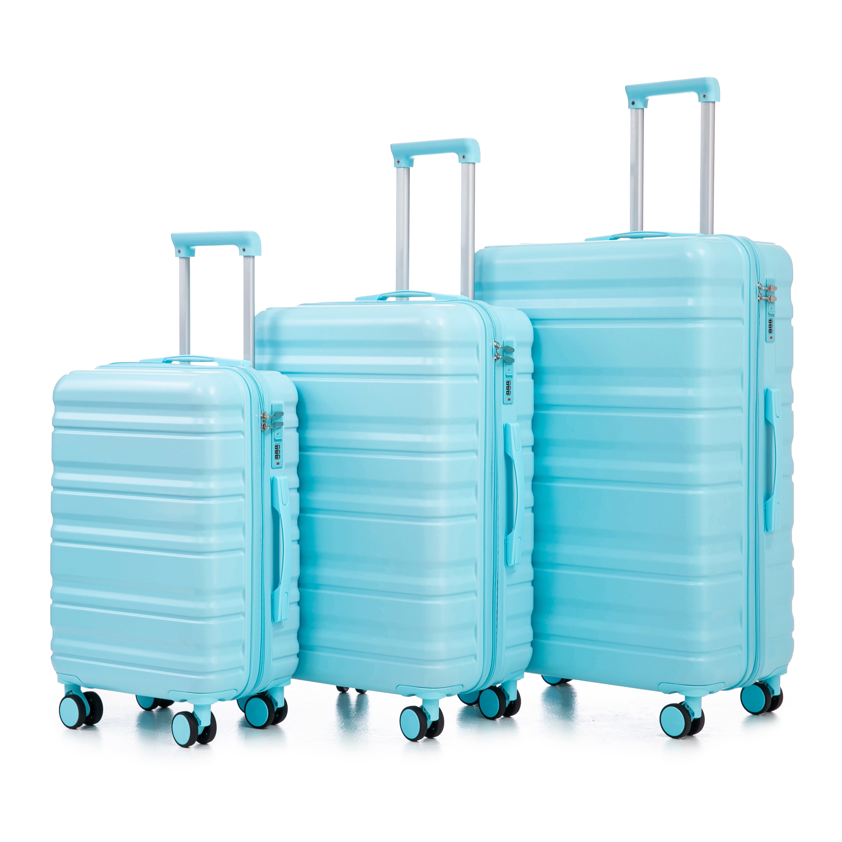 3-Piece, Modern Luggage Sets with Push-Button Telescopic Handle and Combination Lock, for Boarding Travel, Blue