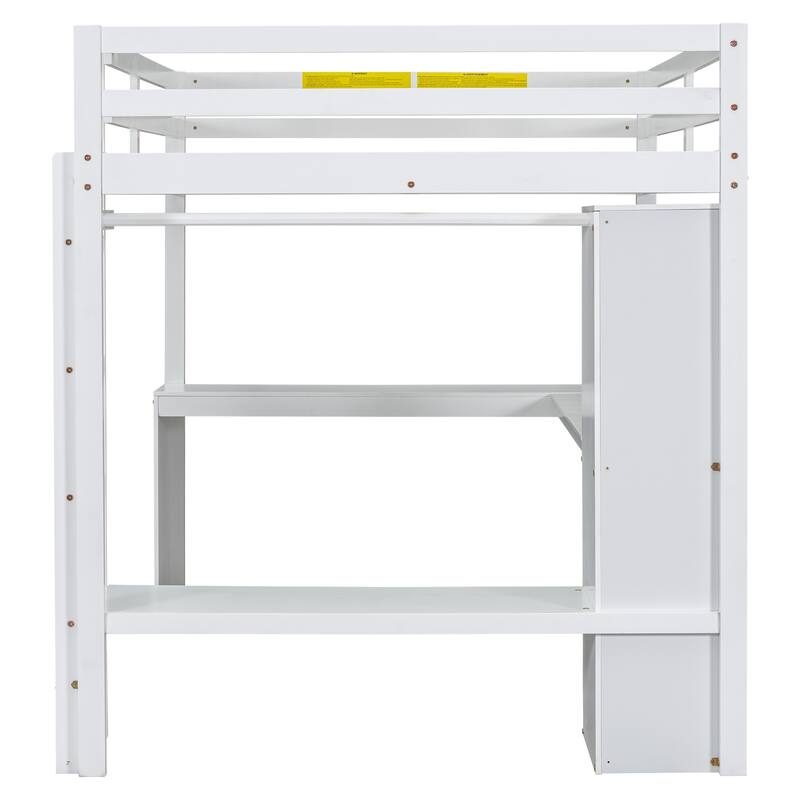 Solid Wood Loft Bed with L-shaped Desk & Storage