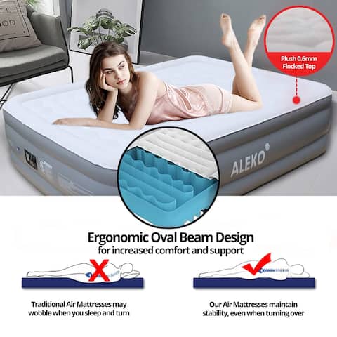 ALEKO Air Mattress Twin Size with Flocked Oval Top and Built-In Pump