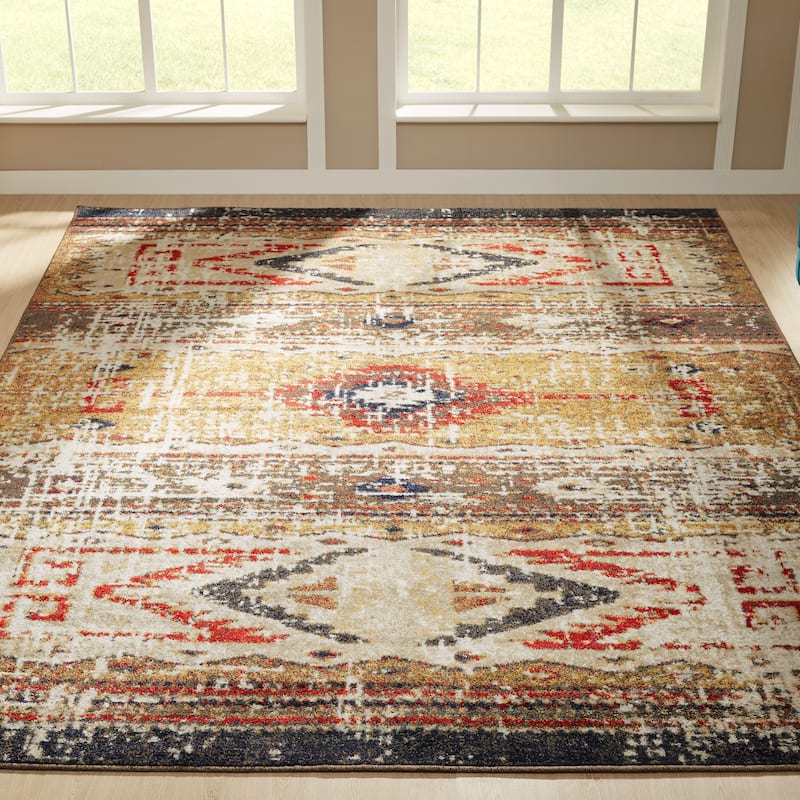 Porch & Den Quince Distressed Diamond Band Area Rug