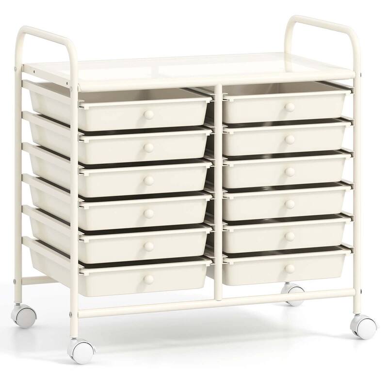12-Drawer Rolling Storage Cart Mobile Utility Cart on Wheels - White