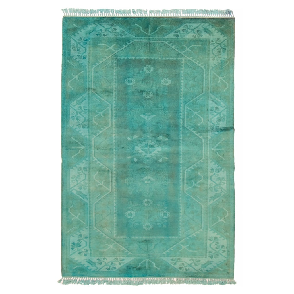 ECARPETGALLERY Hand-knotted Color Transition Cyan Wool Rug - 6'5 x 9'10