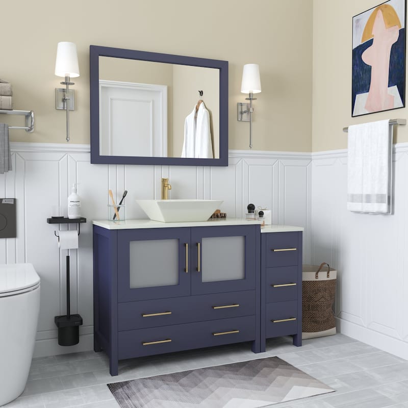 Vanity Art 48" Single Sink Bathroom Vanity Combo Set with Engineered Marble Top and Free Mirror - 48 x 18.5 x 36 Inches