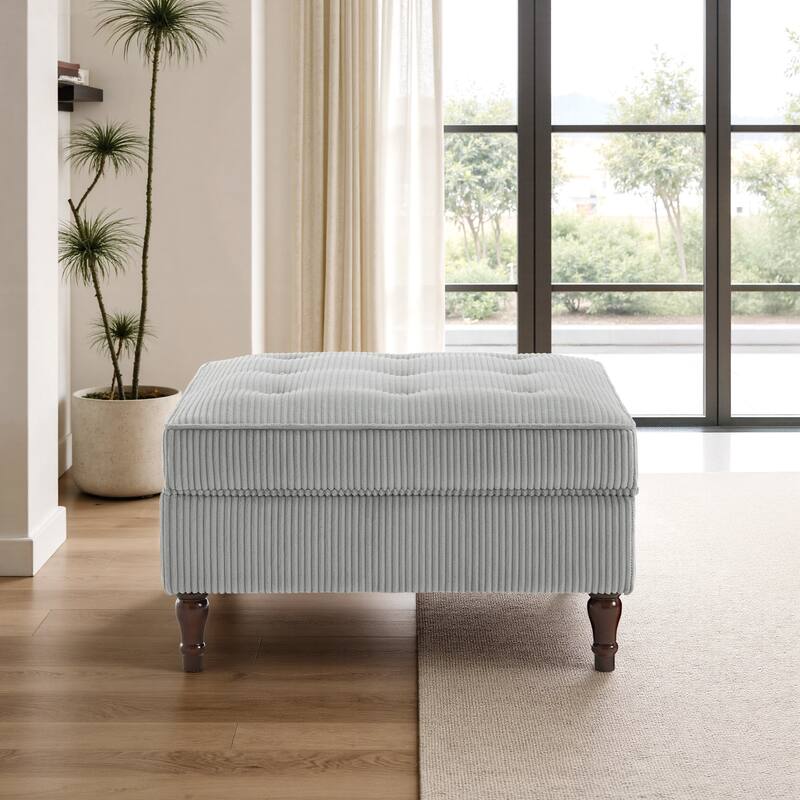 Modular Corduroy Tufted Storage Ottoman with Reversible Tabletop - Light Grey