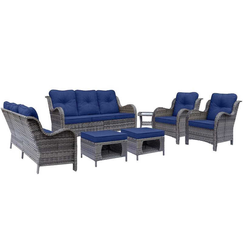 High Back Wicker 7 Piece Outdoor Patio Furniture Seating Sofa Set